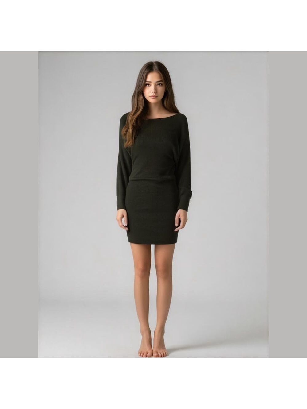 REVAMPED Bodycon Mini Dress Boatneck Dolman Sleeves Ribbed Blk Sz M
